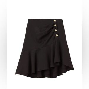 NWT Sandro Black Asymmetrical Skirt with Button Detail